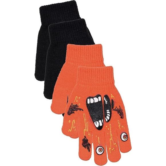 Boys 2 pairs of Gloves: 1-Halloween AND 1-Black (Monster Orange) - Picture 3 of 4
